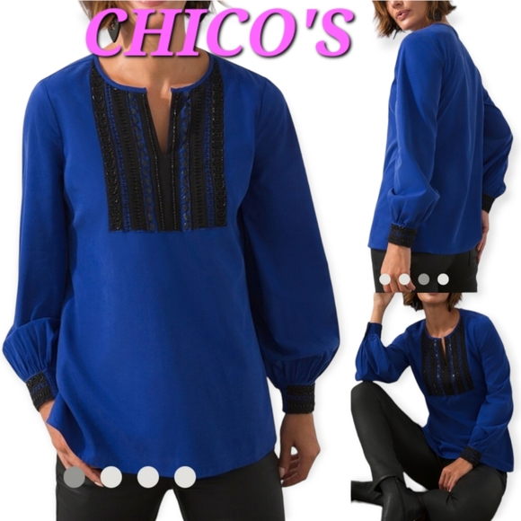 CHICO'S Embellished Colorblock Tunic Top